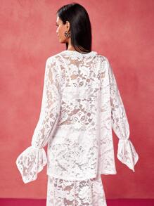 Oxana Blusa holgada de mujer con escote en V de encaje transparente, bajo asimétrico, estilo bohemio, ideal para verano, salidas, festivales, playa, conciertos, vacaciones, uso casual y de oficina, estilo occidental, boho, ropa de calle