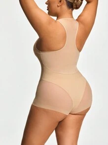 SHAPORA Plus Size Shaping Plunge Deep-V Shapewear Brief Bodysuit Body Shaper Butt Lifter -Tummy Waist Thigh Control - Apricot - View 7