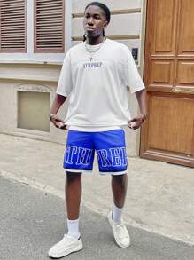 Manfinity RebelGame 男士水印英文字母宽松针织短袖T恤套装