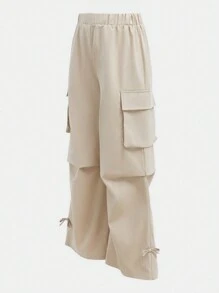 SHEIN Leap Crew Tween Girls' Loose Casual Cargo Wide Leg Pants - Apricot - View 6