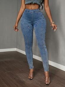 Slaydiva Jeans ajustados de corte ceñido con cremallera en la espalda, para uso casual diario