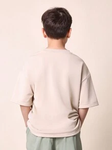 SUMWON Oversized Youth Streetwear T-Shirt Smwn Logo Print Casual Short Sleeve Crewneck Top Active Urban Fashion Comfortable Daily Wear - Khaki - View 2