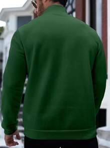 Manfinity Homme Plus Size Men Solid Color Zipper Long Sleeve Casual Pullover Sweatshirt - Green - View 2