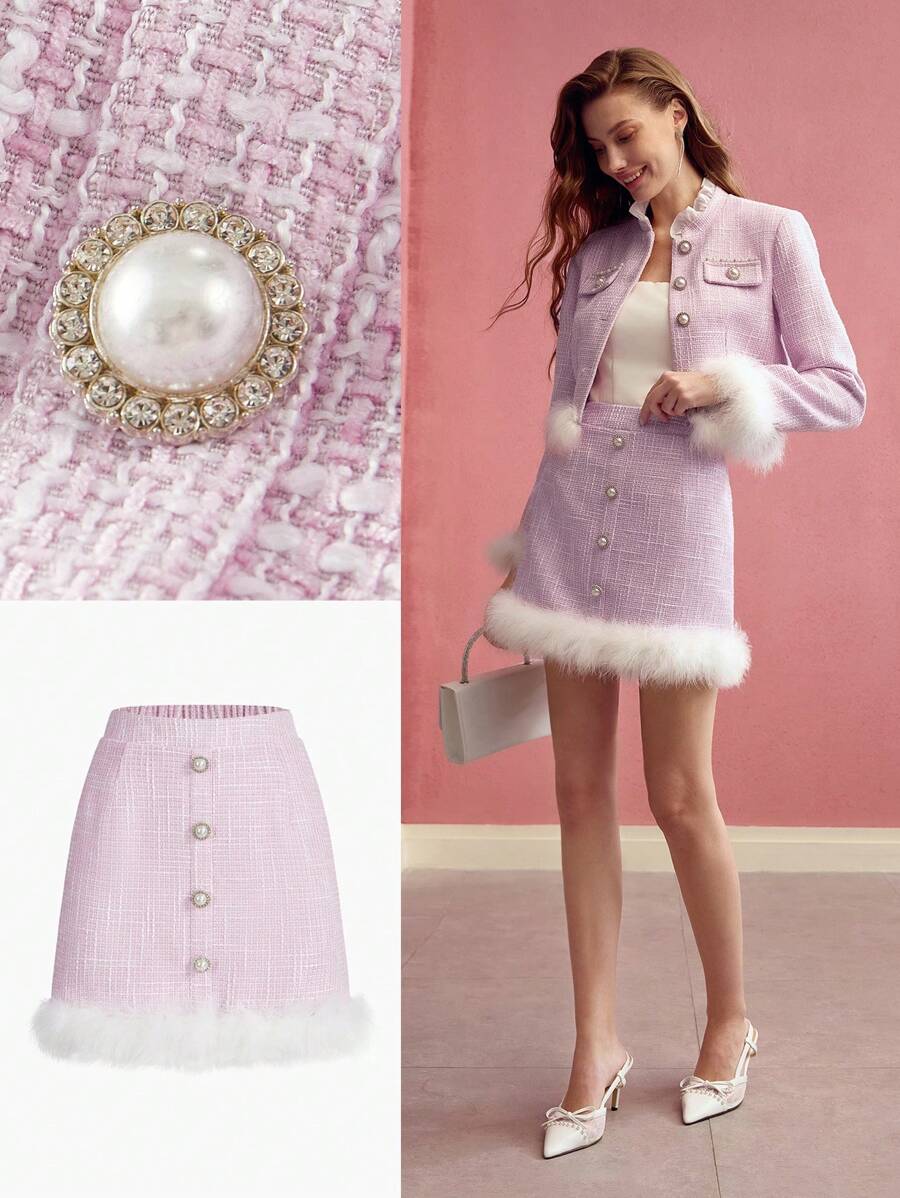 MOTF PREMIUM VÁY TRANG TRÍ CẮT NÚT CÓ VẢI LÔNG TƯƠNG PHẢN