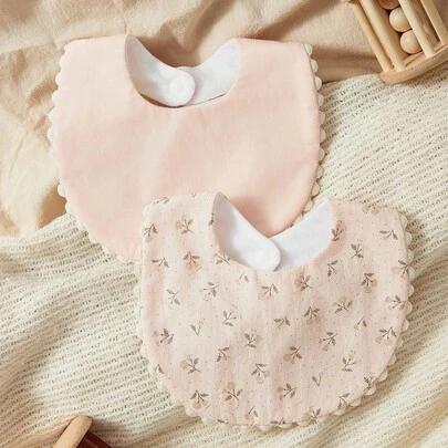 Cozy Pixies 2pcs Baby Bibs, Ditsy Floral High Quality Wedding Season Teething Drool Bibs, Princess Style Lace Edge