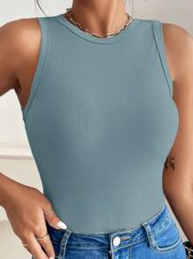 SHEIN VCAY Blusa de tirantes de unicolor versátil y casual de talla grande