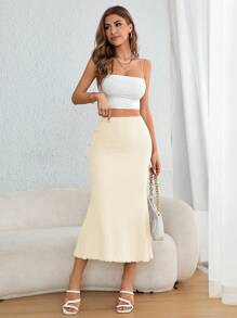 Firerie 女士纯色修身A字裙，休闲/度假 - 杏色 - 查看 3