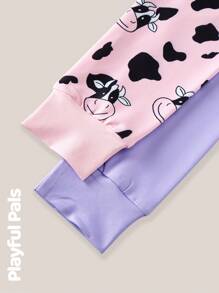 SHEIN Young Girl Round Neck Short Sleeve Graphic Print Simple Top And Leggings Casual Homewear Set - Multicolor - View 12