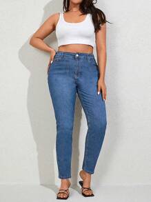 EURMUSE Jeans de talle alto estilo "mom fit" con 98% algodón - Lavado ligero - Ver 4