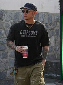 DAZY Áo thun tay ngắn cổ tròn in chữ màu đen dành cho nam, mùa hè - màu đen - Xem 2