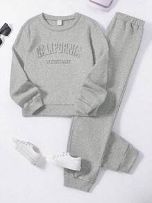 SHEIN 2 Pcs Set Young Girl Casual Elegant Collegiate Style Outfit - Grey - View 1