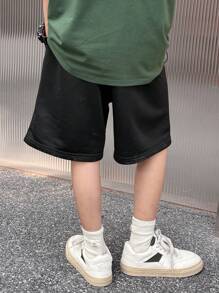 DAZY Tween Boy Letter Print Casual Simple Style Everyday Shorts,Back To School Clothes - Black - View 6