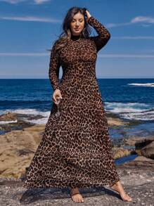 SHEIN VCAY Plus Size Modieuze Luipaard Print Getailleerde Jurk