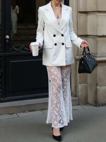 Pariaura 2 Pieces Women Business Casual Sexy Suit Set, Blazer And Lace Decor, Mature Style