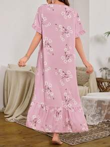 Serenescape 泡泡荷叶边下摆花卉印花长款睡袍娃娃装 Luxeloungewear, Moo Moo - 彩色 - 查看 2