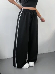 POPSWAY Plus Size Women Plain Color Patchwork Casual Pants For Daily Wear