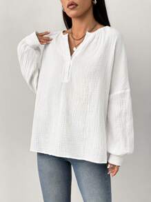 SHEIN Unity Lässiges, weites Hemd mit Laternenärmeln, minimalistischer Stil für den Herbst - Weiss - Übersicht 5