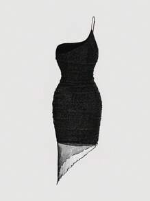 SHEIN Privé Women's Solid Color Sleeveless Slim Fit Short Elegant Dress - Black - View 2