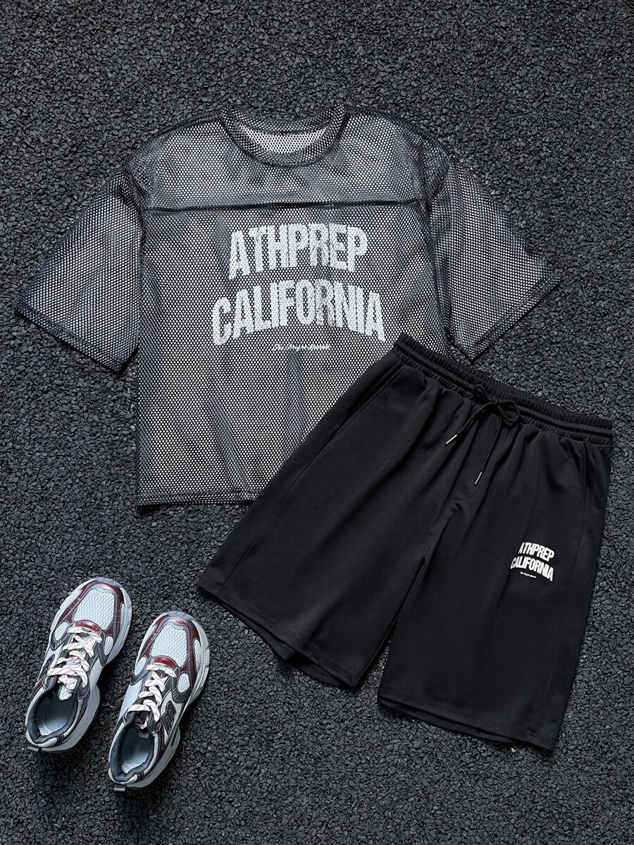 Manfinity VCAY Men's Loose Fit Digital Print Short Sleeve T-Shirt Set - Black - View 1