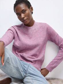 Maija Nuevo suéter de mujer elegante y casual con adorno de rhinestones tejido, en colores visón, albaricoque y avena, ideal para uso diario, romántico, urbano, de resort, apto para salidas, fiestas, bodas, festivales de música retro y temporada de graduación. Llegada de verano 2025.