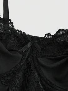 ROMWE Plus Size Gothic Rose Bride Lace Sexy Jumpsuit - Black - View 3