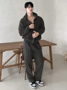 DAZY Men's Distressed Grey Hoodie And Sweatpants Set,Fall Clothes - Black - View 3