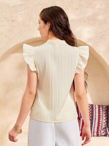 SHEIN Leap Crew Teen Girls Patchwork Pattern Notched Collar Ruffle Armhole Shirt - Apricot - View 2