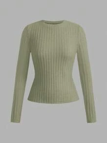 Muchica 3 件女式罗纹针织修身圆领 T 恤，秋冬款