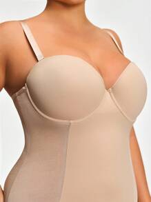 SHAPORA Plus Size Shaping Underwire Cupped Shapewear Slip Dress Body Shaper Bust& Butt Lifter-Tummy Waist Thigh Control - Apricot - View 5