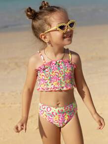 SHEIN Young Girl Delicate Strap Printed Bikini Top And Bottom Swimwear Set - Multicolor - View 5