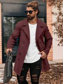 Manfinity Homme Abrigo casual de lana de longitud media para hombre, regalo para novio, ropa de hombre para otoño, prendas versátiles para invierno, sobretodo gris - Burdeos - Ver 5