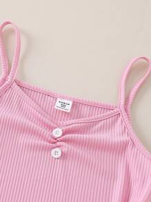 2 件套 Tween 女童针织吊带上衣和蝴蝶结印花休闲裤家居服套装，粉色 - 彩色 - 查看 5