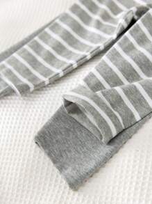 Loomiva 4 件套男婴秋冬简约舒适条纹图案长袖 T 恤、睡裤睡衣套装