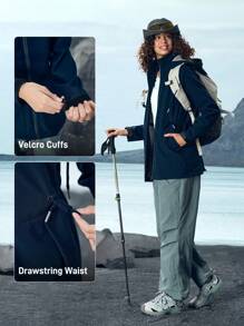 In My Nature Women's Plain Color Zip Up Casual Hooded Raincoat - Royal Blue - View 5