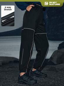 In My Nature 女士弹性腰部侧条纹户外运动裤 - 黑色 - 查看 8
