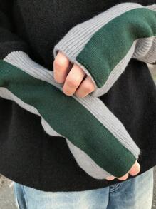 FRIFUL Women Plain Color Patchwork Stand Collar Long Sleeve Casual Sweater,Fall Clothes