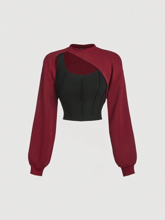 SHEIN MOD 2 Stücke graue asymmetrische, vielseitig einsetzbare Frauen Sweatshirt Set
