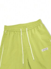 Manfinity Hypemode Loose Men's Letter Patched Detail Contrast Piping Drawstring Waist Pants - Green - View 5