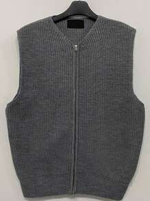Manfinity Dauomo Men's Casual Solid Color Sleeveless Cardigan With Pockets, Suitable For Autumn - Grey - View 5