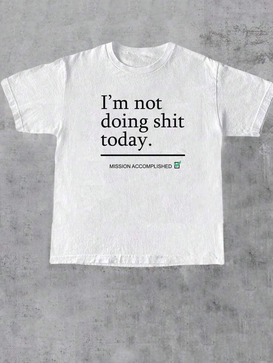 INAWLY 女式夏季短袖 T 恤，带有有趣的口号图案，我今天不做任务完成图案 T 恤女式上衣 - 白色 - 查看 1