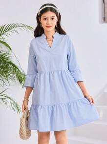 SHEIN Leap Crew Teen Girls Striped A-Line Dress, Blue&White, Holiday/Beach/Casual - Blue and White - View 6