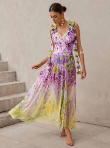 Swim Oasis Bộ đồ bơi liền thân họa tiết hoa lãng mạn dành cho nữ, tua rua màu chuyển tiếp và váy, cho kỳ nghỉ hè ở bãi biển - Nhiều màu - Xem 3