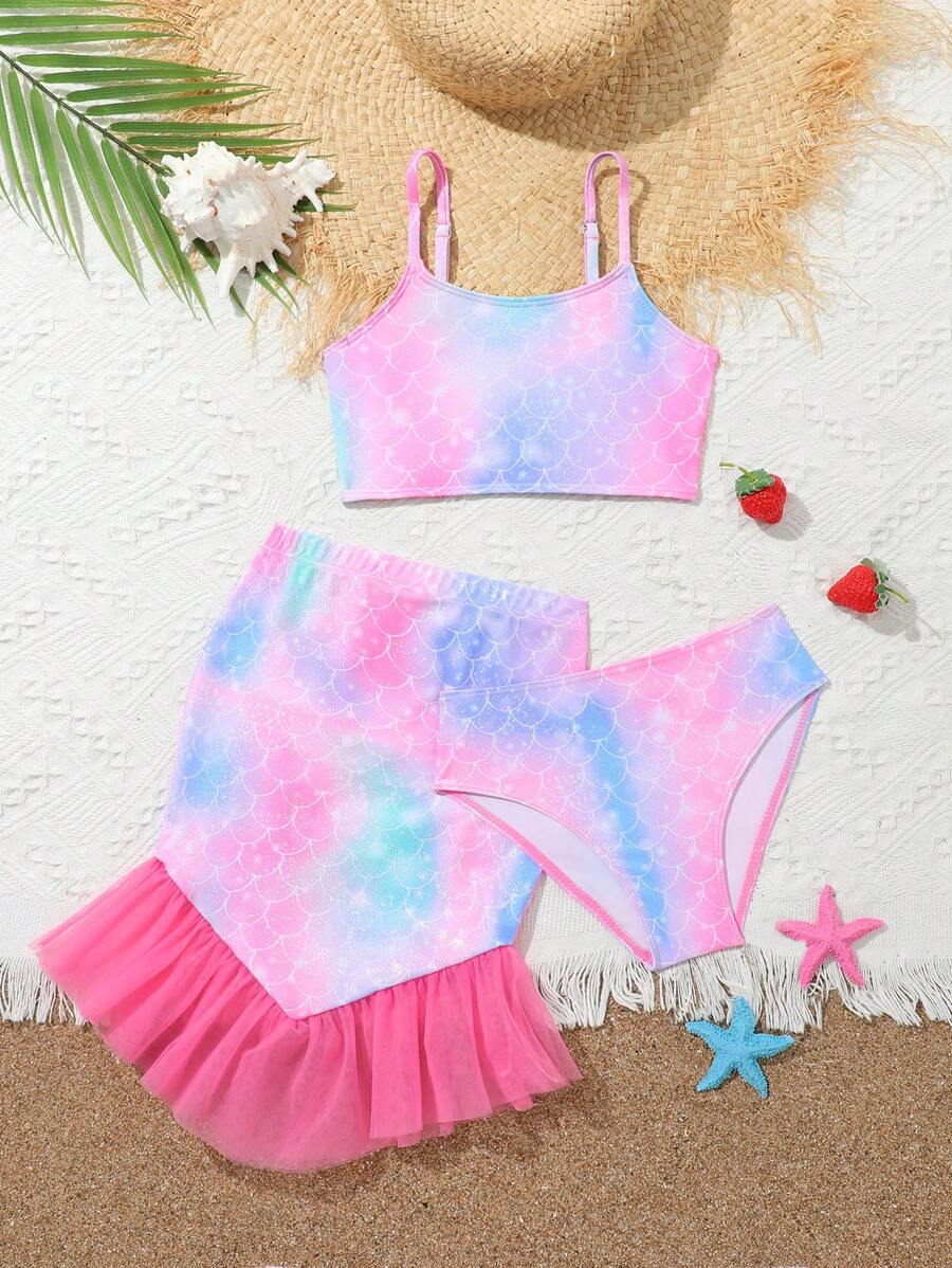 Conjunto de bikini para niña con estampado de escamas de sirena degradado - Multicolor - Ver 1