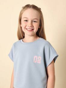 SUMWON Dance Squad Two-Piece Set Varsity Style Crop Top Wide Leg Pants Athleisure Workout Training Performance Practice Wear Youth Teen - Blue - View 5