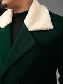 Manfinity Homme Chaqueta sencilla de talla grande para hombre con botones frontales y parches de unicolor de manga larga - Verde Oscuro - Ver 4
