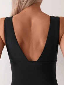 Swim Basics Springbreak Women One-Piece Lace-Up Drawstring Ruched One-Piece Swimsuit For Beach Vacation Summer - Black - View 5