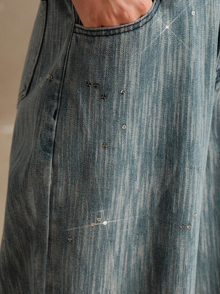 Women's Loose Casual Wide Leg Jeans With Sequin Decoration