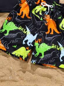 2pcs/Set Boys Digital Print Dinosaur Patterned Swimsuit Top And Trunks - Multicolor - View 6