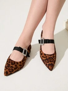 CUCCOO CHICEST Zapatos de tacón con punta fina de estampado de leopardo sexy, nuevos diseños de bombas Mary Jane con moño para mujer - Marrón - Ver 5