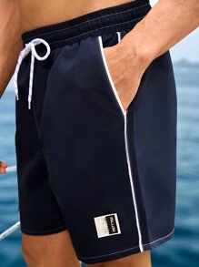 Manfinity Swimmode Pantalones cortos de playa para hombre con bloque de color, cordón ajustable y bolsillo parche